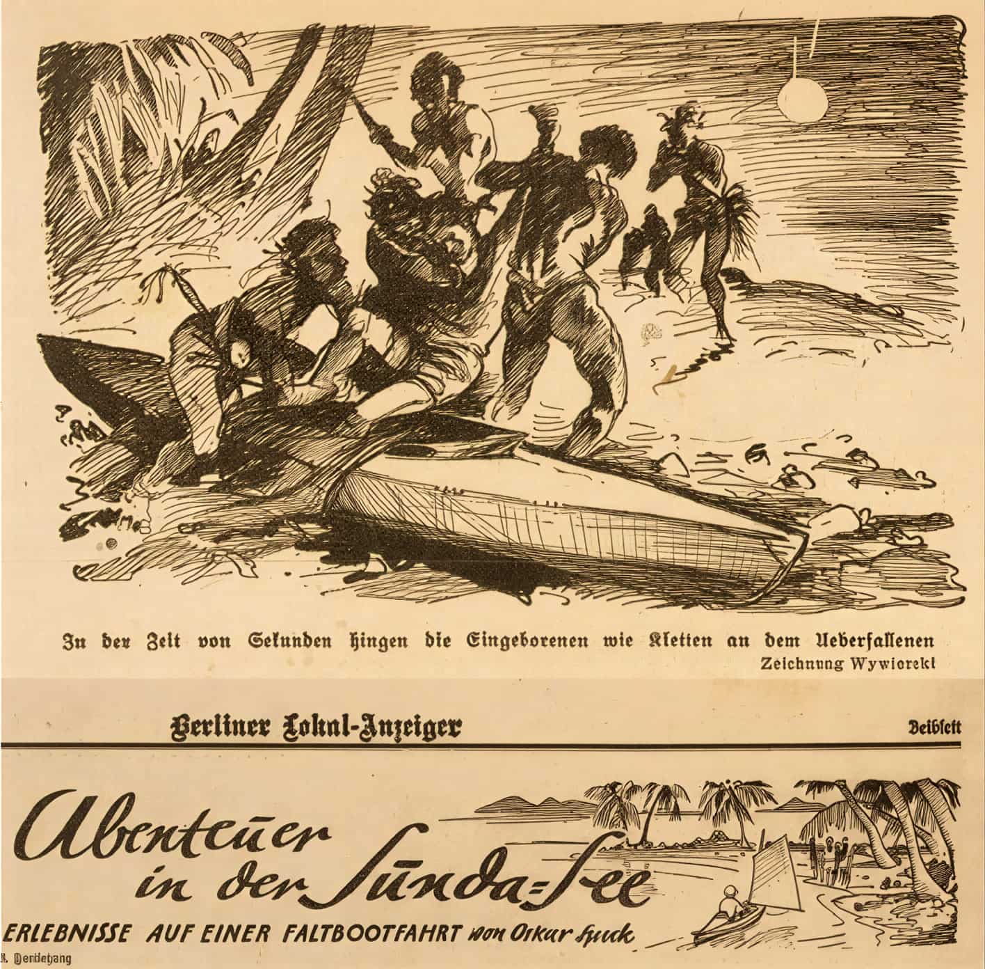 Календарная иллюстрация путешествия Оскара Спека по тропикам 1930-е