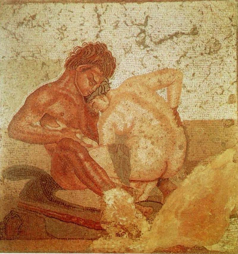 Мозаика с изображением сатира и нимфы в любовных играх