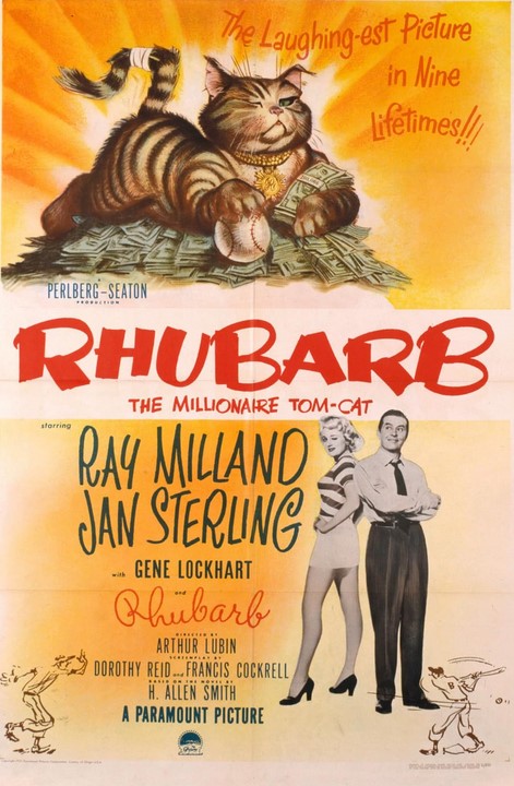 Афиша фильма «Ревень» (Rhubarb) 1951 года — дебют кота Оранджи