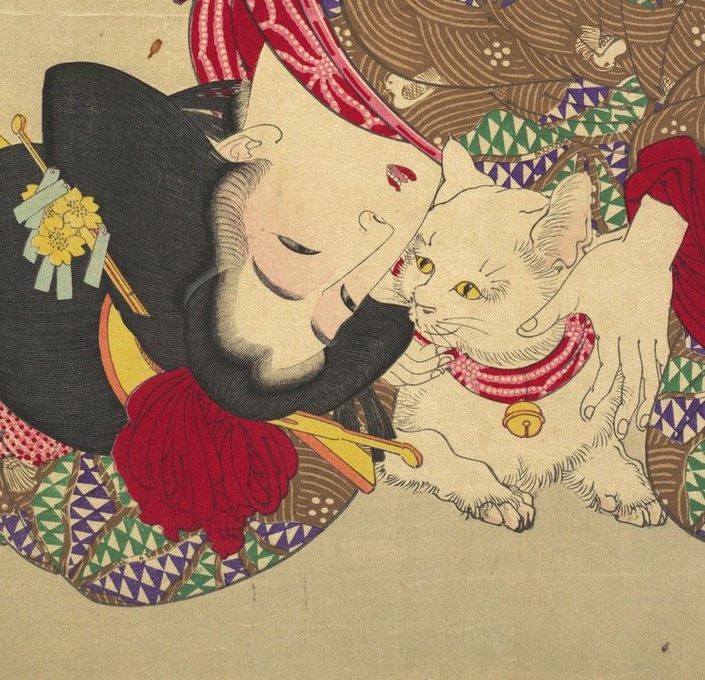 Японская гравюра с изображением кошки