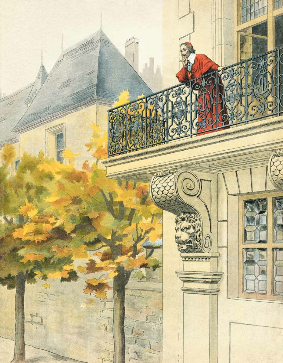 Кардинал Ришелье на балконе, акварель Мориса Лелуара