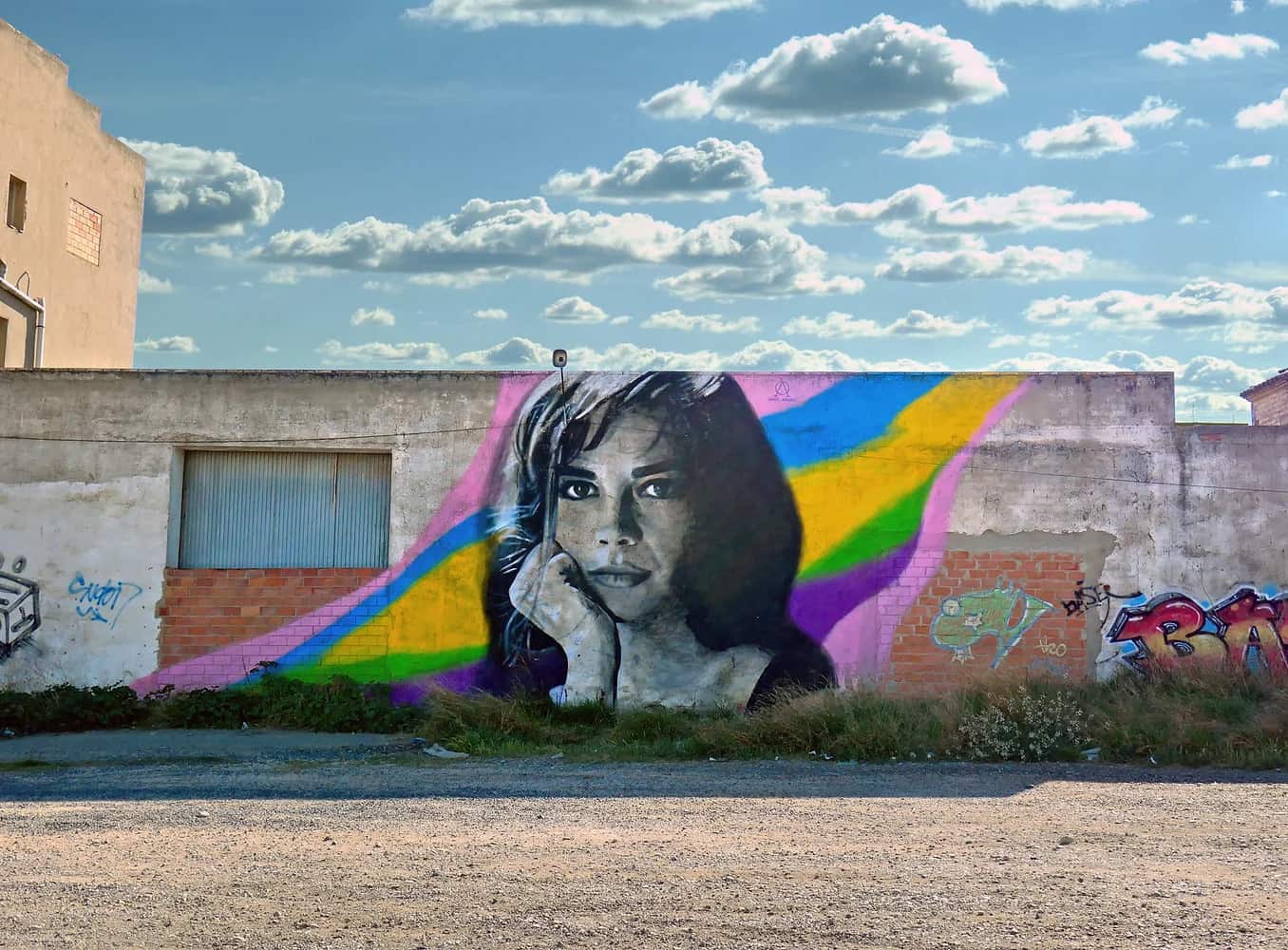 Гигантский мурал девушки Ориола Аруми на стене здания