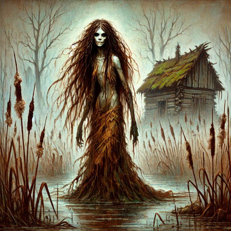 Иллюстрация: классическая кикимора в виде болотной старухи из современных сказок