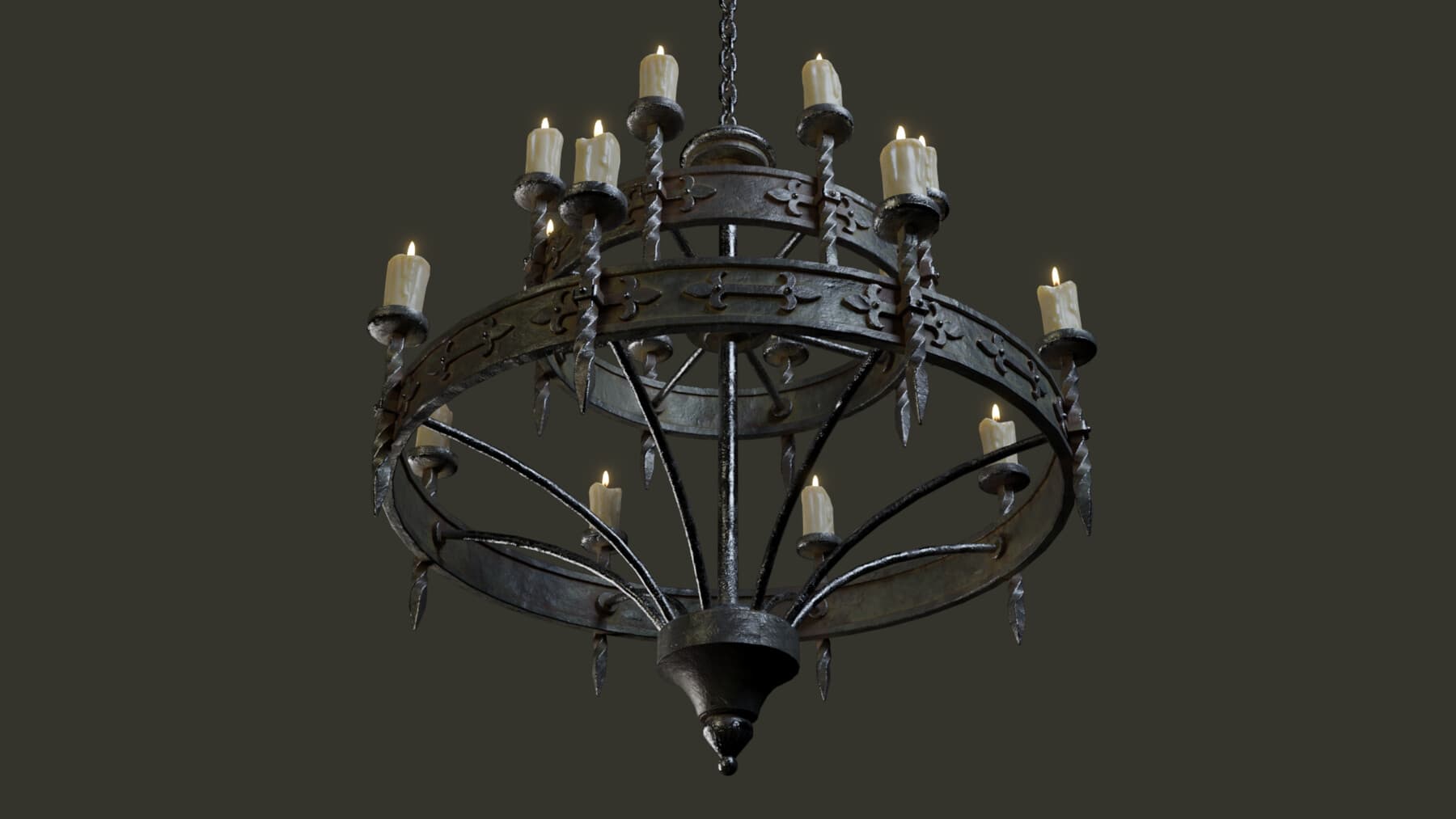 Кованый средневековый подсвечник с люстрой на цепи &mdash; интерьер замка