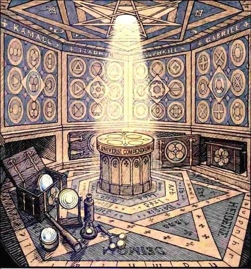 Гробница Христиана Розенкрейца в изображении членов ордена, гравюра XVII века