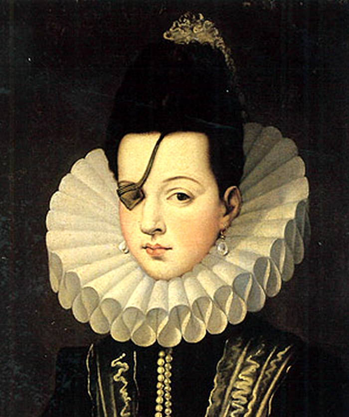 Ана де Мендоса принцесса Эболи на портрете XVI века с шёлковой чёрной повязкой на глазу