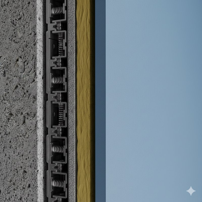 Структура звукоизоляционной стены: минеральная вата, виброподвесы и гипсокартон крупным планом