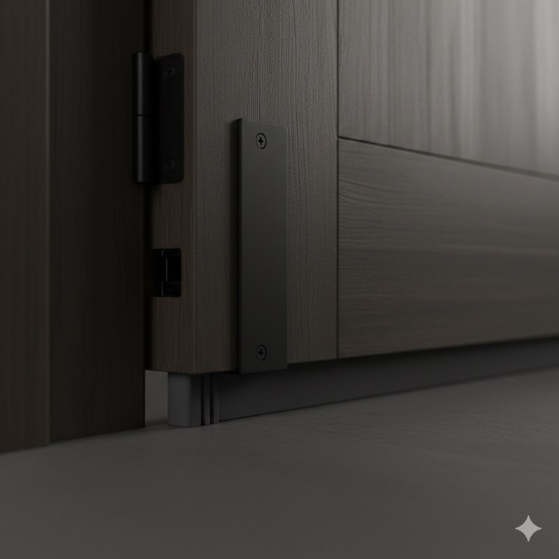 Умный выпадающий порог для межкомнатной двери крупным планом