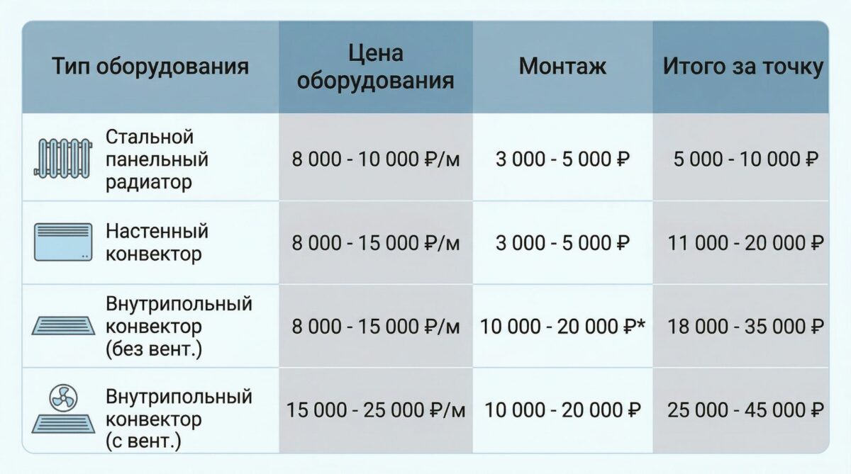 Сравнение стоимости различных отопительных решений.