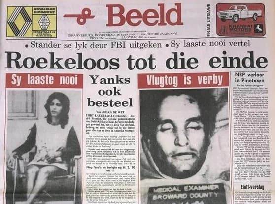 Статья о смерти Андре Стандера в южноафриканской газете 1984