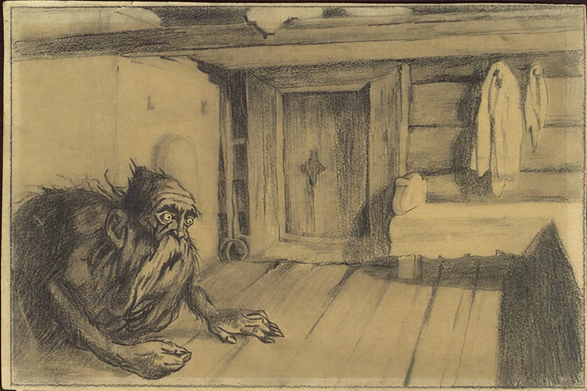 Иллюстрация Ивана Билибина - домовой в избе