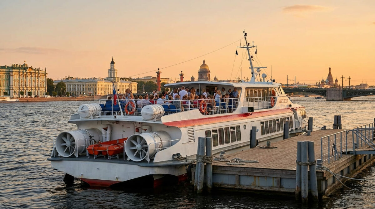 Скоростной &laquo;Метеор&raquo; на Неве у причала в Санкт-Петербурге
