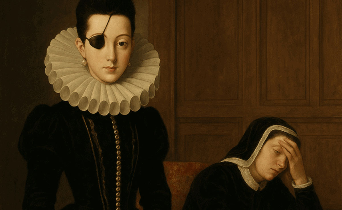 Портрет Аны де Мендоса принцессы Эболи с характерной чёрной повязкой на правом глазу XVI век