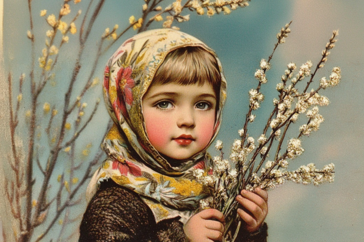 Старинные открытки с Вербным воскресеньем