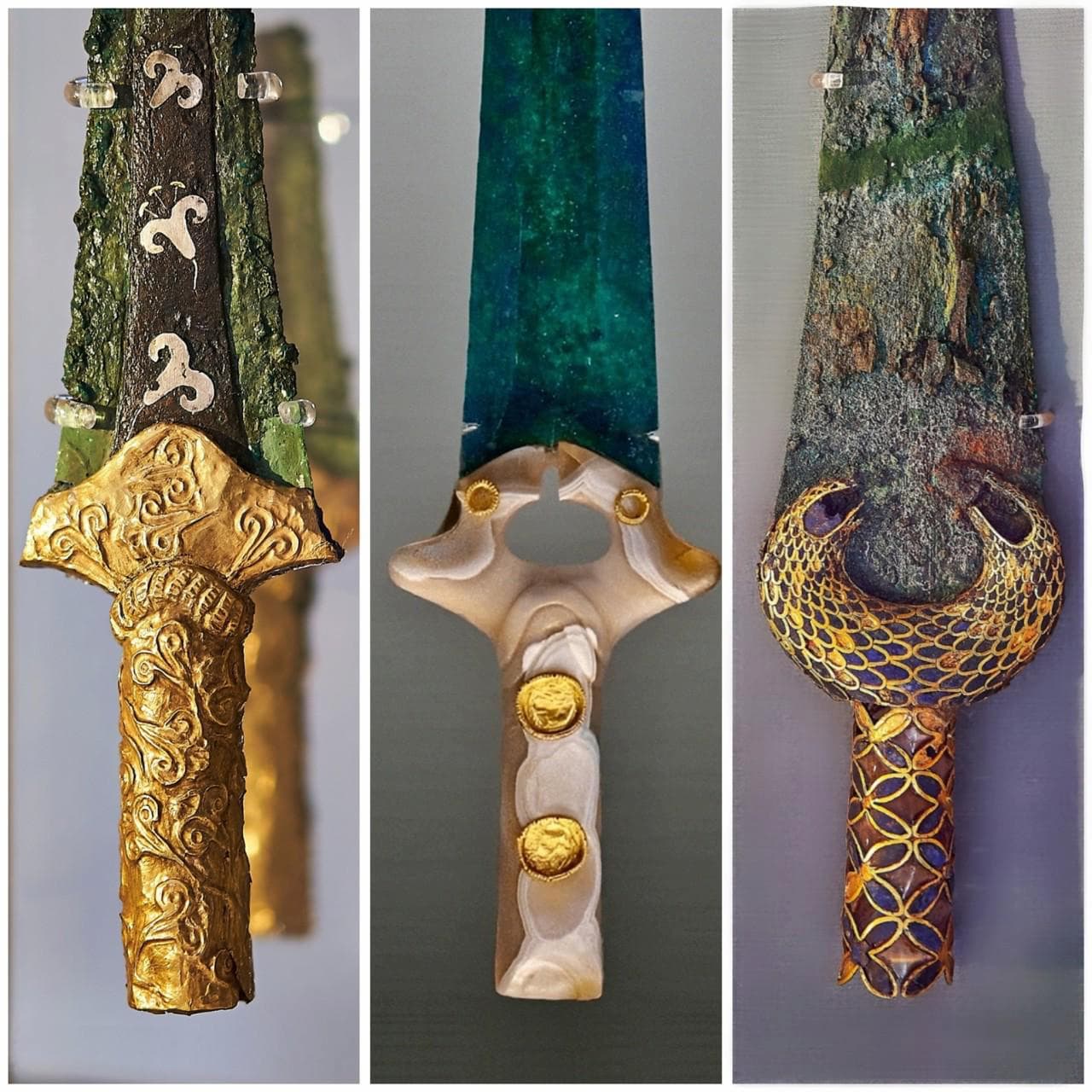 Бронзовые микенские кинжалы с золотыми инкрустациями