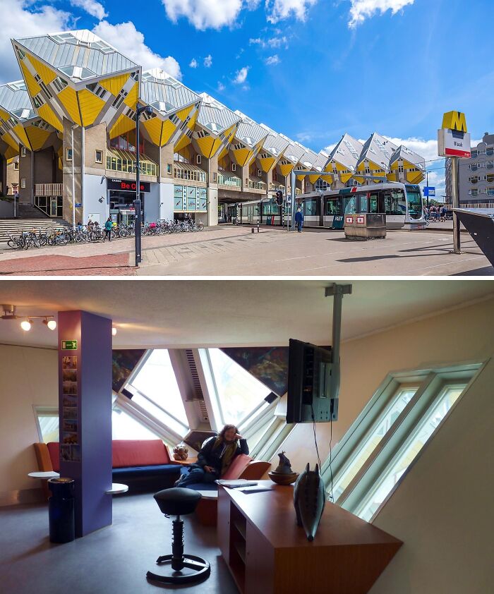 Кубические дома Роттердама &mdash; наклонённые под 45 градусов жилые кубы на шестигранных колоннах по проекту архитектора Пита Блома