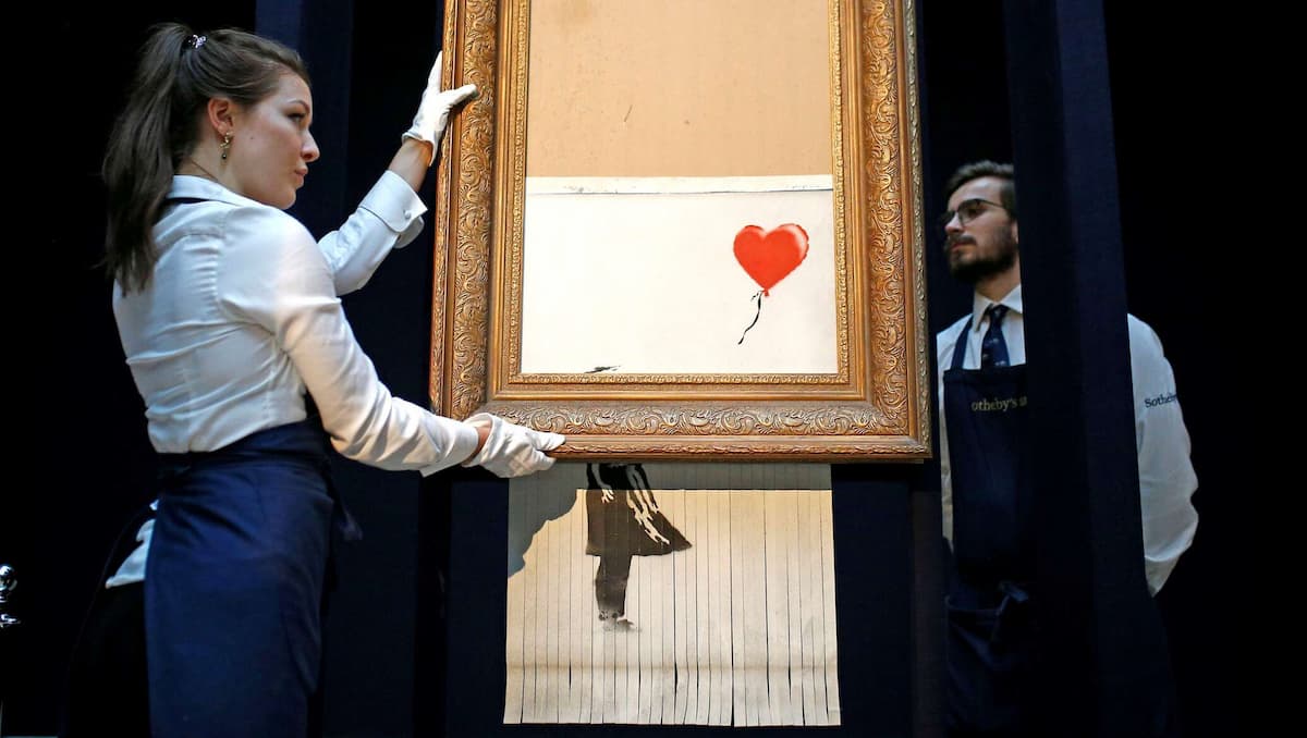 Бэнкси шредер Sotheby's 2018 шредирование картины аукцион момент