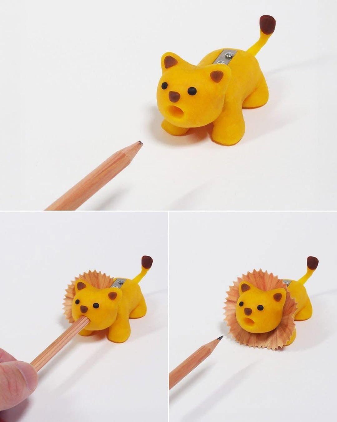 Жёлтая точилка в форме милого котёнка с открытой пастью