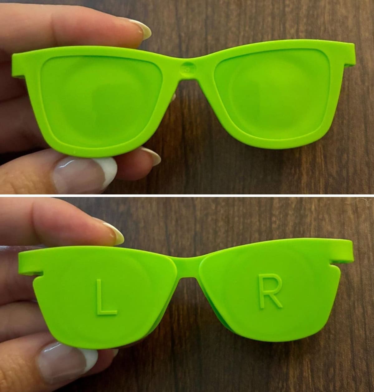 Ярко-зелёные силиконовые очки в форме вайфареров с маркировкой L и R