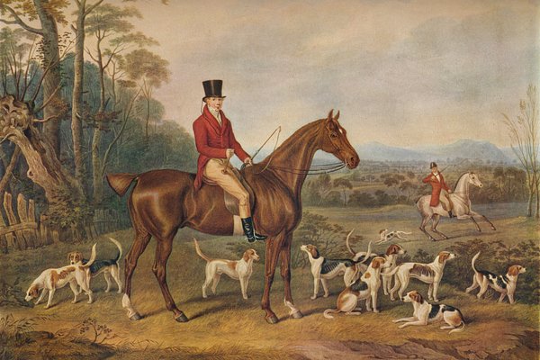 Охота с гончими в Шропшире, гравюра XIX века, эпоха Регентства