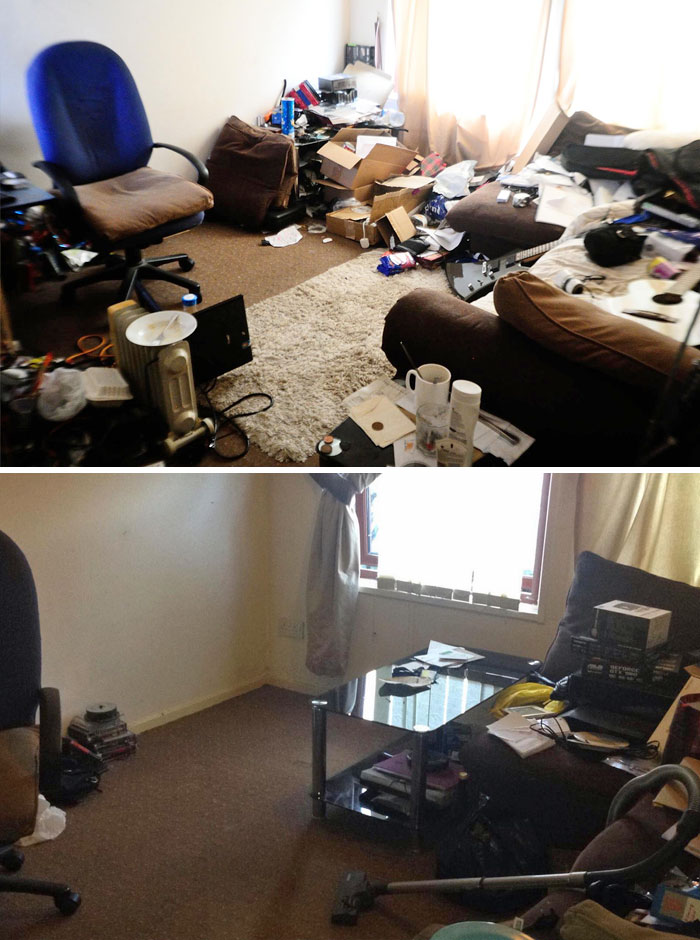 Комната до и после первой уборки за пять лет при депрессии