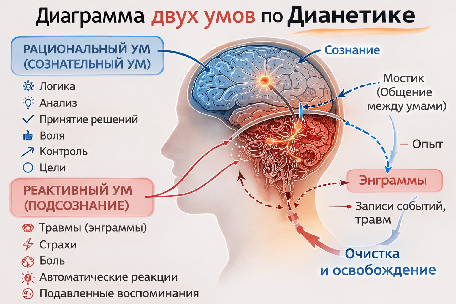 Схема дианетики: аналитический и реактивный ум, инграммы