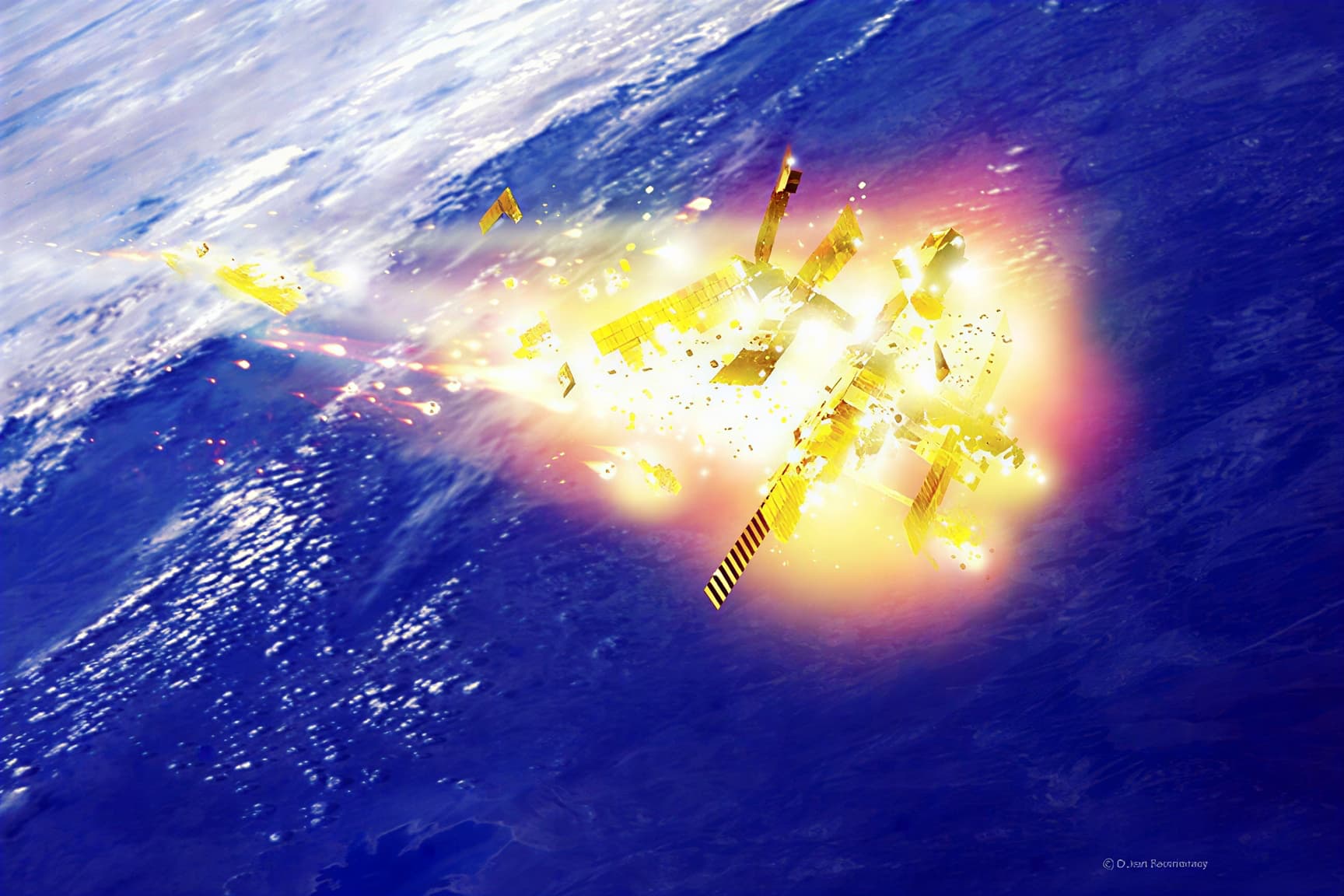 Обломки станции Мир входят в атмосферу Земли &mdash; огненные полосы в небе над Тихим океаном