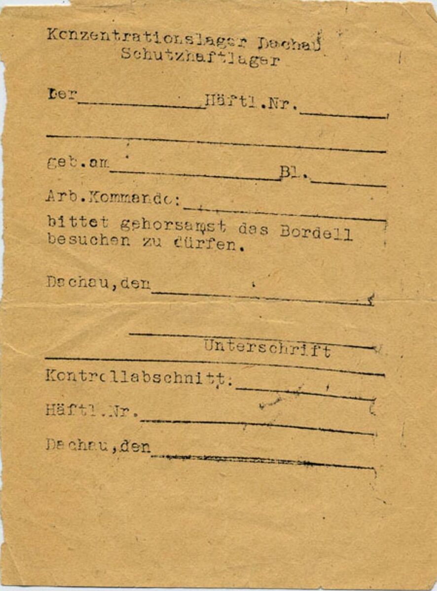 Заявка на посещение борделя в концлагере Дахау