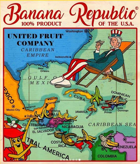 Карта банановых республик XX века &mdash; стран, где United Fruit Company фактически заменяла государство