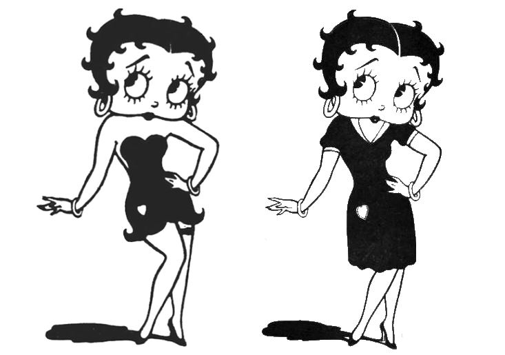 Бетти Буп после введения Кодекса Хейса в 1934 году: длинная юбка вместо короткого платья, без кудрей