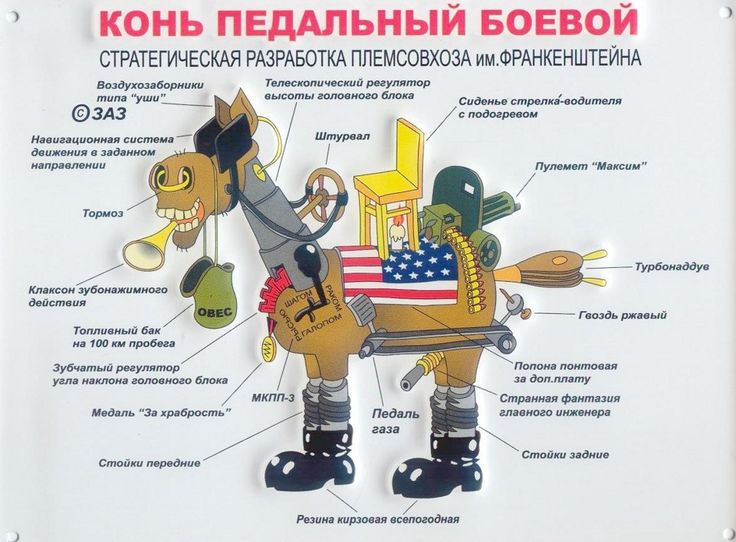 Карикатура на тему ругательства &laquo;конь педальный&raquo;.