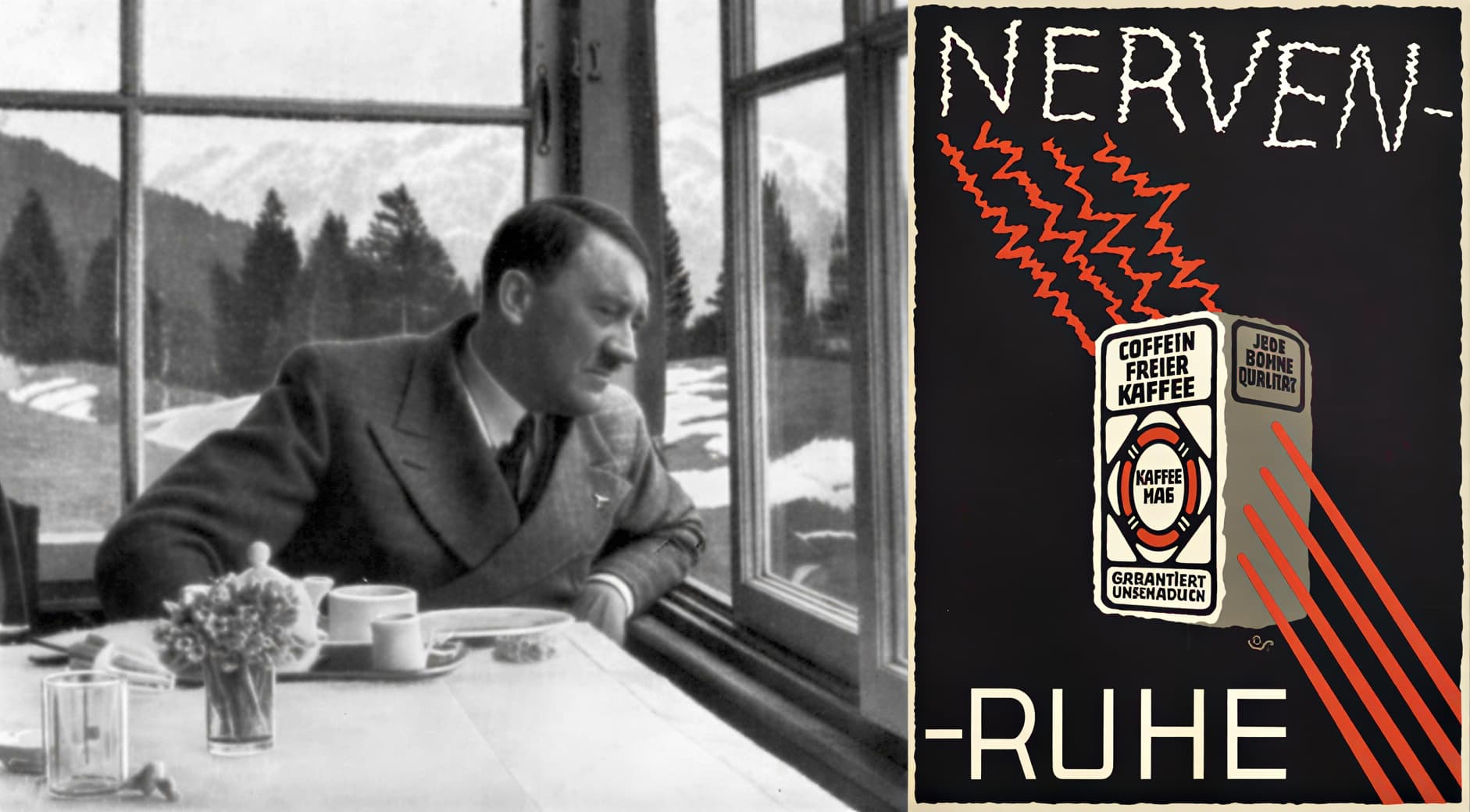 Чашка черного декафеинированного кофе Kaffee HAG стоит на деревянном столе, готовая к употреблению.