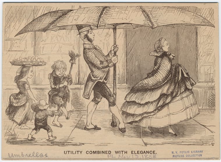 Сатирическая сцена с зонтом из журнала &laquo;Панч&raquo;, 1858 год
