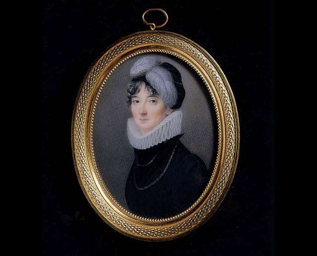 Ранний портрет Эстер Стэнхоуп в европейской одежде, миниатюра начала XIX века