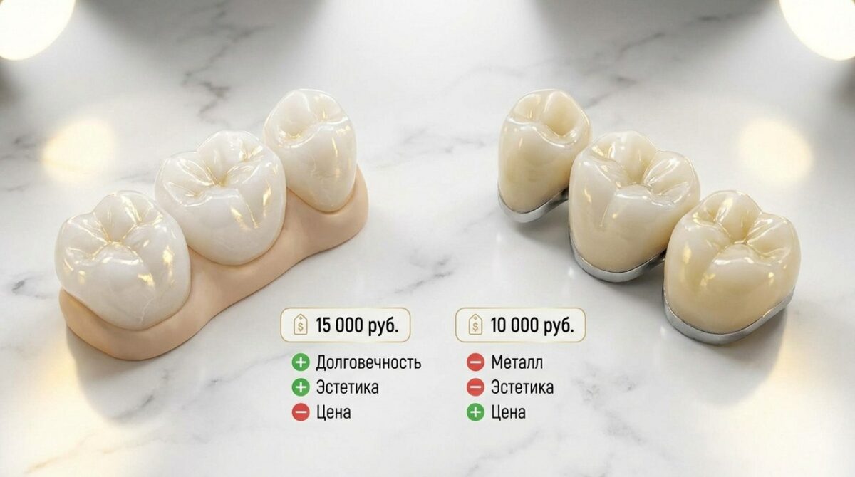 Сравнение циркониевых коронок с металлокерамическими по цене и виду