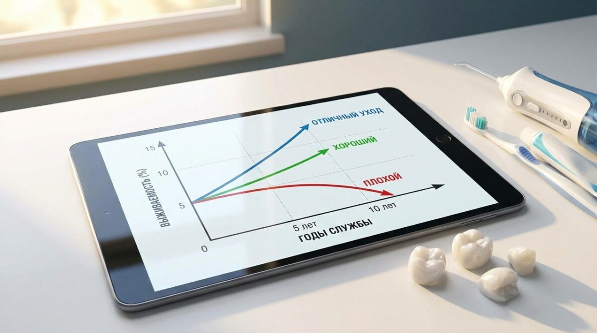 График срока службы циркониевых коронок в зависимости от ухода