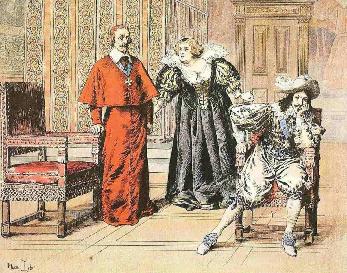 Кардинал Ришелье, Мария Медичи и Людовик XIII, акварель Лелуара 1910 года