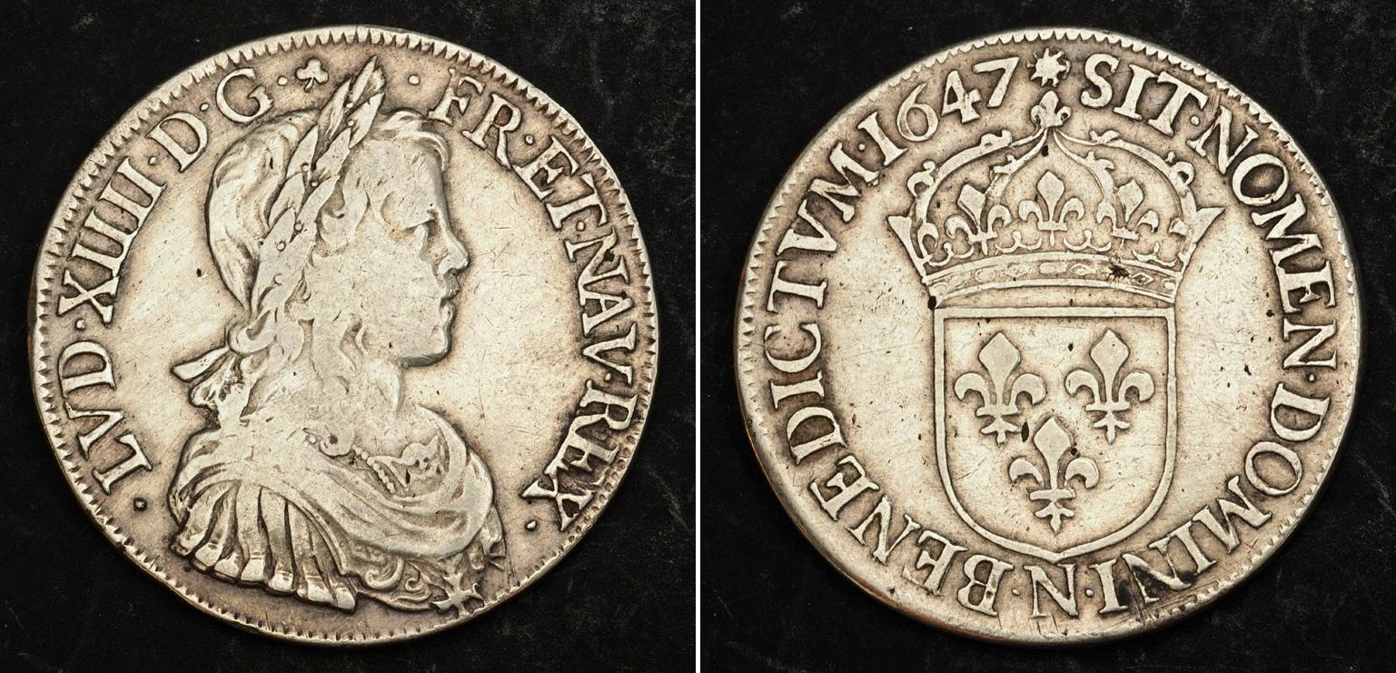 Французская монета XVII века эпохи Людовика XIV, аналог найденной в захоронении в Маастрихте
