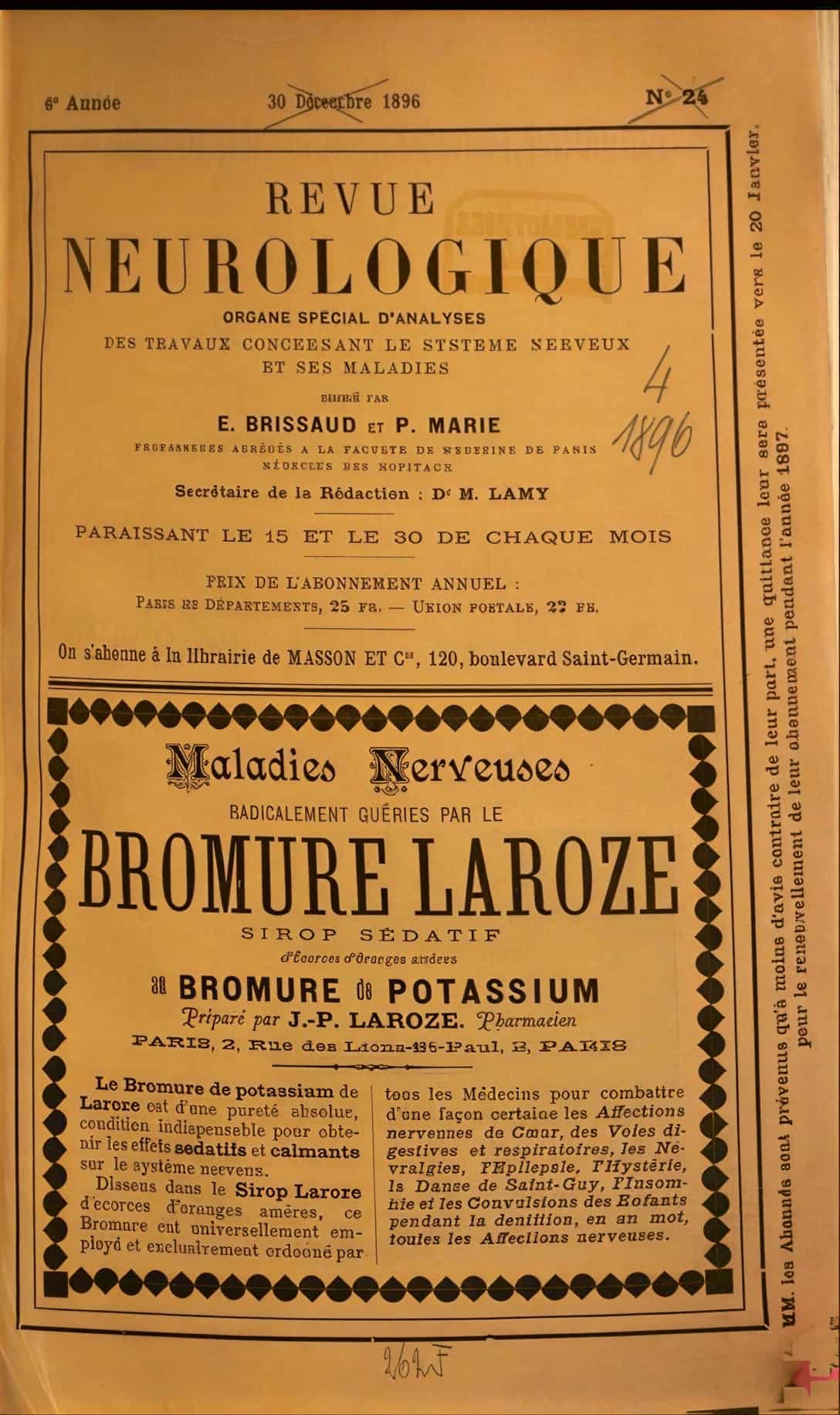 Revue Neurologique журнал 1896 первая публикация психоанализ страница