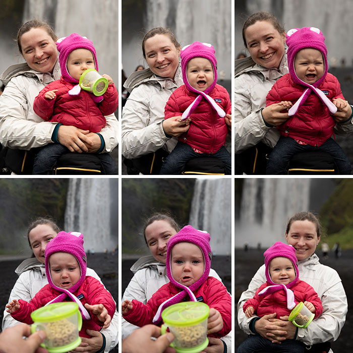 Ребёнок плачет, пока родитель фотографирует его перекус