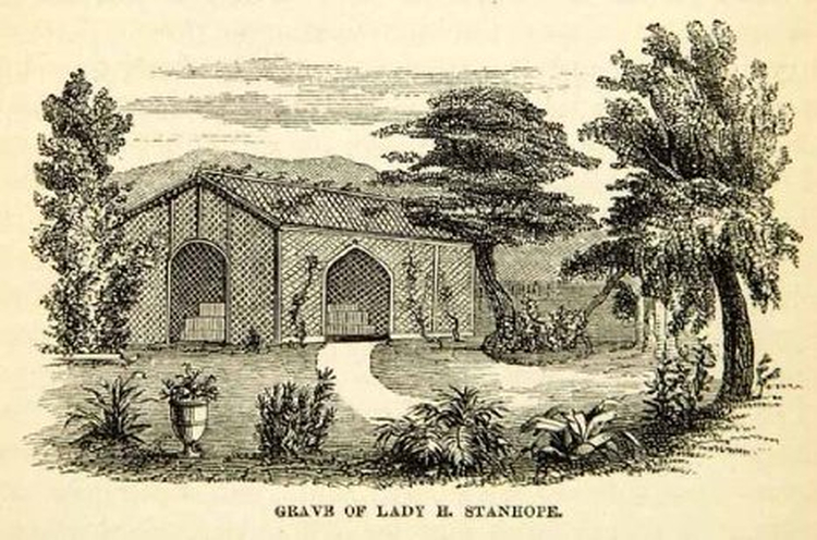 Могила Эстер Стэнхоуп в монастыре Мар-Элиас, историческая гравюра