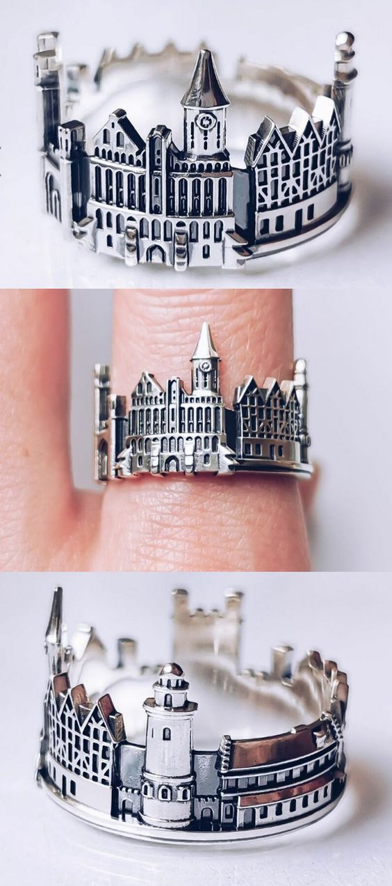 Авторское кольцо из серебра с изображением панорамы города Калининград