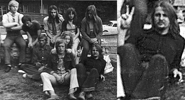 Юрий Бураков по прозвищу Солнце справа в компании друзей-хиппи на сборище Системы