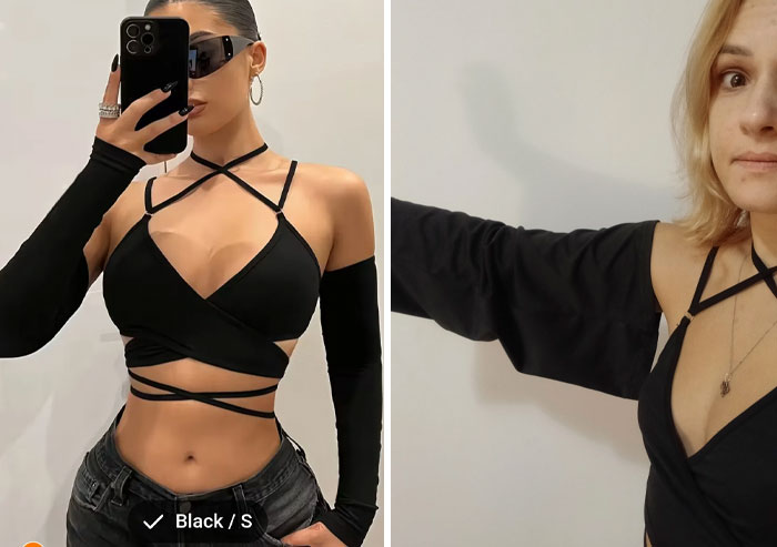 Чёрный топ с завязками vs топ с болтающимися рукавами