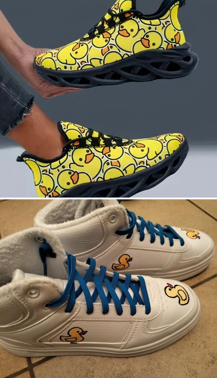 Яркие кроссовки с утятами vs бежевые угги с утятами