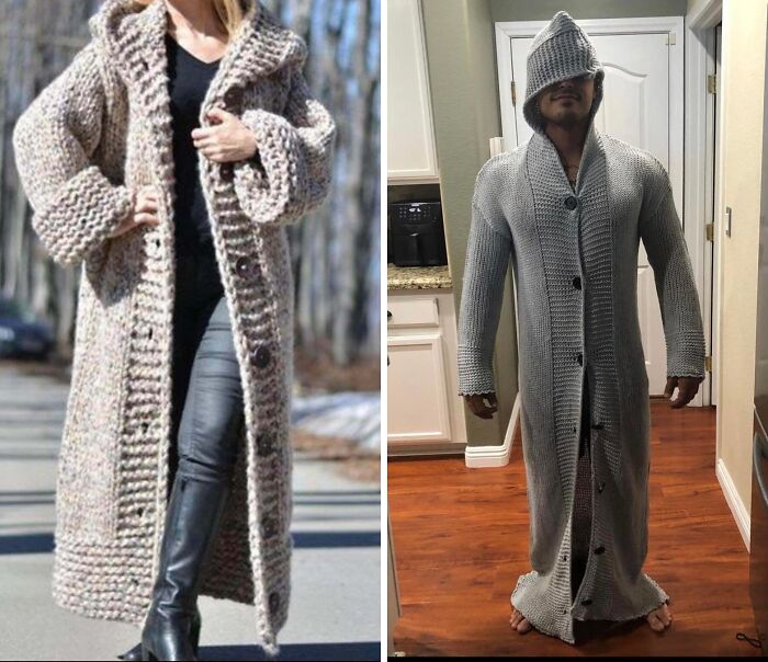 Уютный длинный кардиган vs огромный серый плащ