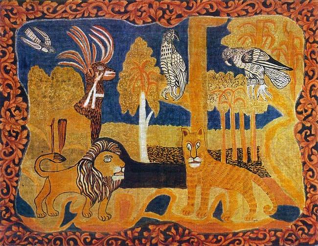 Рай &mdash; маляванка Алёны Киш на чёрном фоне с экзотическими животными и садом