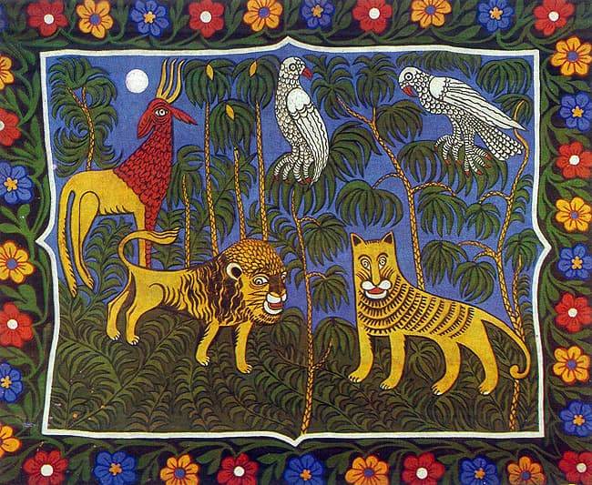 Ковер с птицами, львами и антилопой