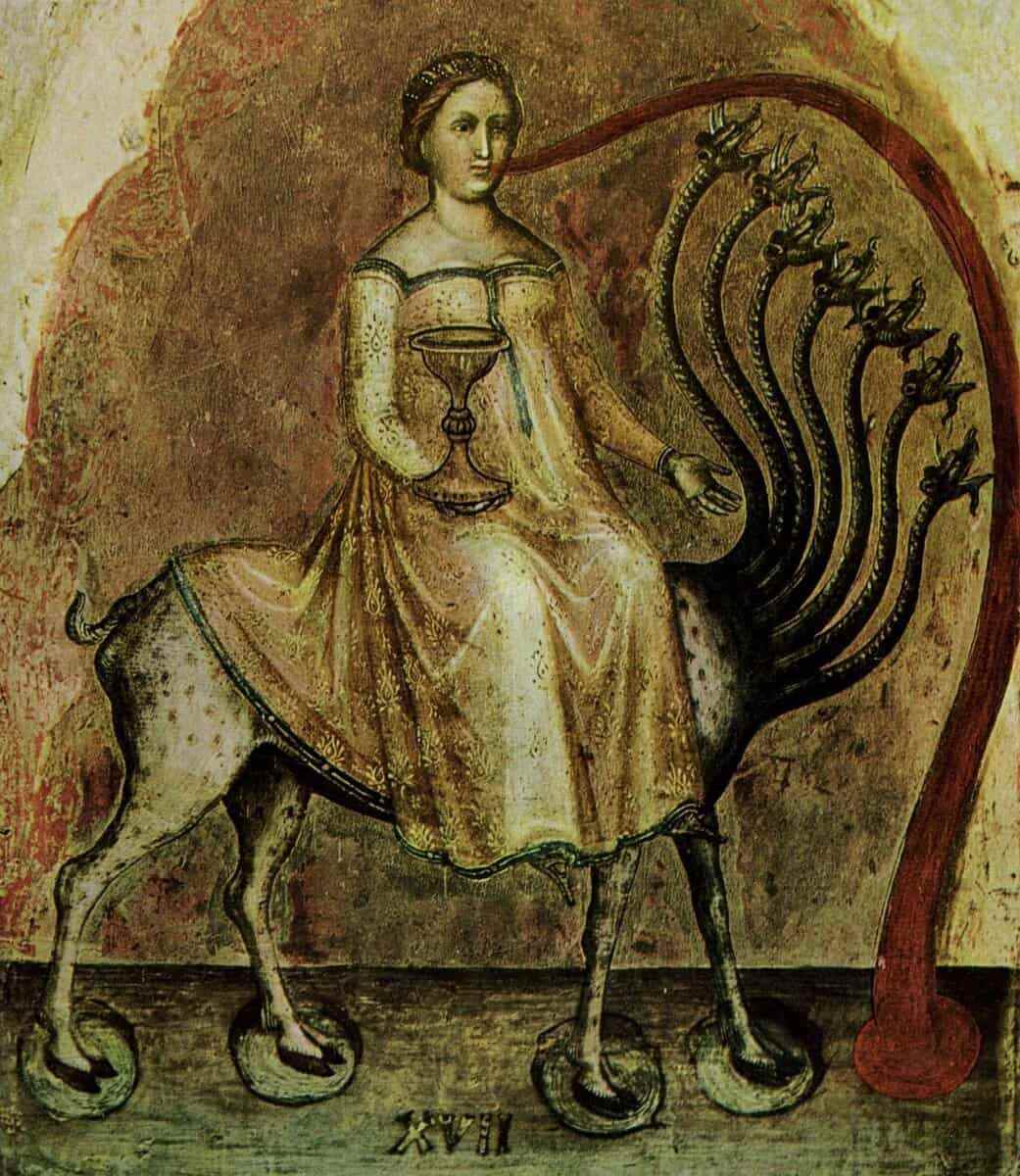 Вавилонская блудница верхом на Звере — средневековая миниатюра