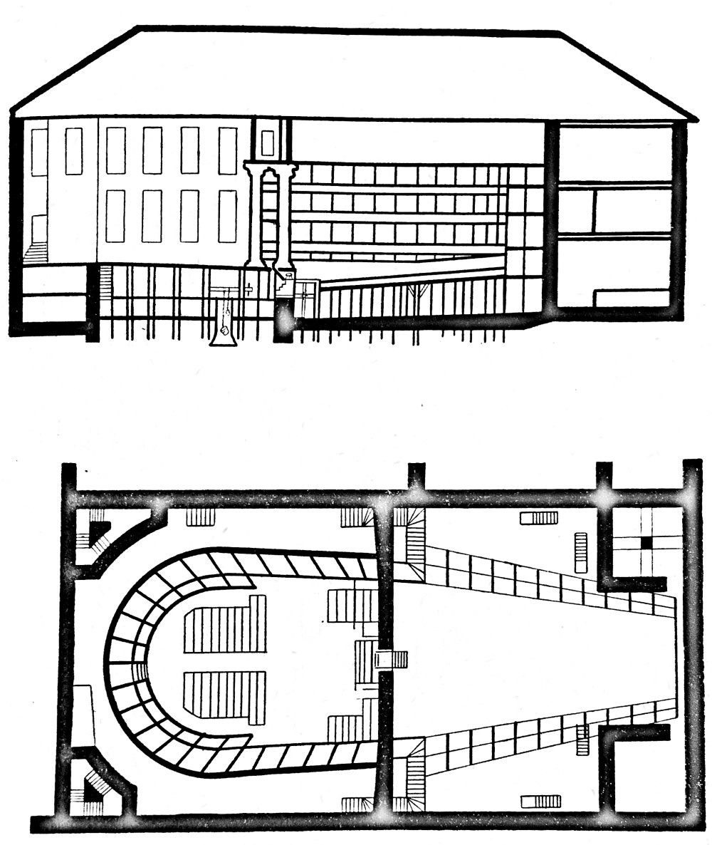 Схема зала Петровского театра Медокса, конец XVIII века